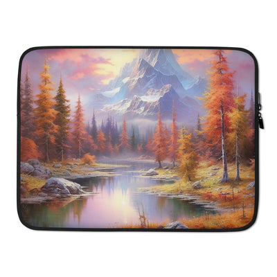 Landschaftsmalerei - Berge, Bäume, Bergsee und Herbstfarben - Laptophülle berge xxx 15″
