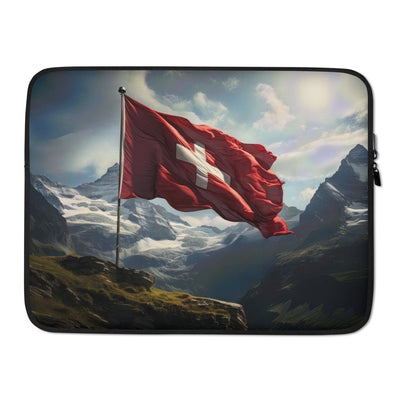 Schweizer Flagge und Berge im Hintergrund - Fotorealistische Malerei - Laptophülle berge xxx 15″