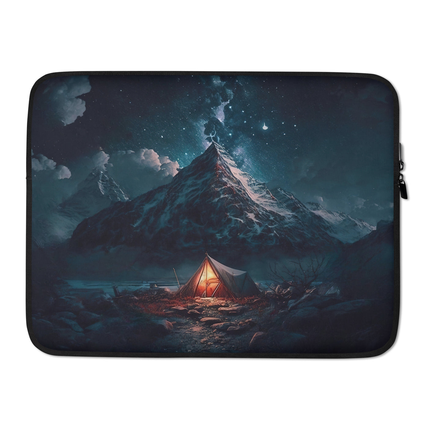 Zelt und Berg in der Nacht - Sterne am Himmel - Landschaftsmalerei - Laptophülle camping xxx 15″