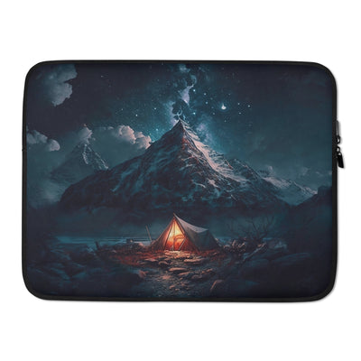 Zelt und Berg in der Nacht - Sterne am Himmel - Landschaftsmalerei - Laptophülle camping xxx 15″