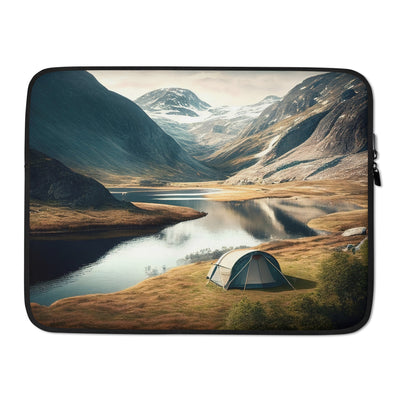 Zelt, Berge und Bergsee - Laptophülle camping xxx 15″