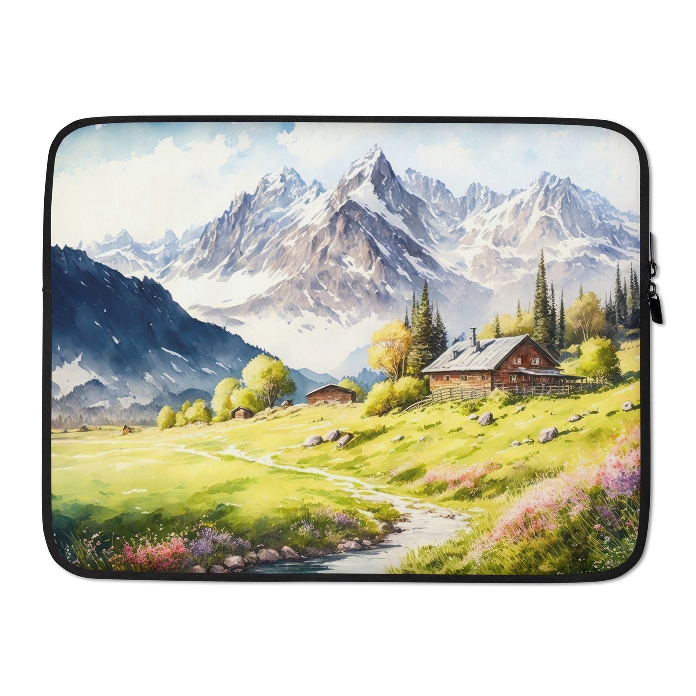 Epische Berge und Berghütte - Landschaftsmalerei - Laptophülle berge xxx 15″