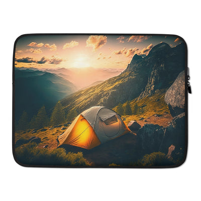 Zelt auf Berg im Sonnenaufgang - Landschafts - Laptophülle camping xxx 15″