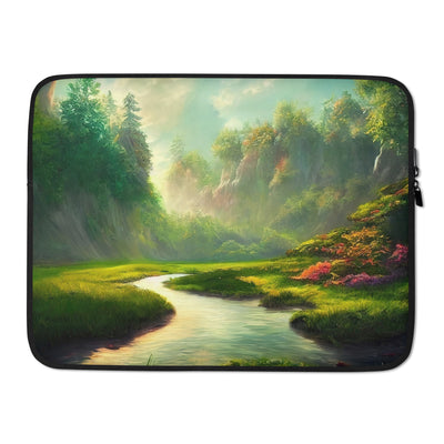 Bach im tropischen Wald - Landschaftsmalerei - Laptophülle camping xxx 15″