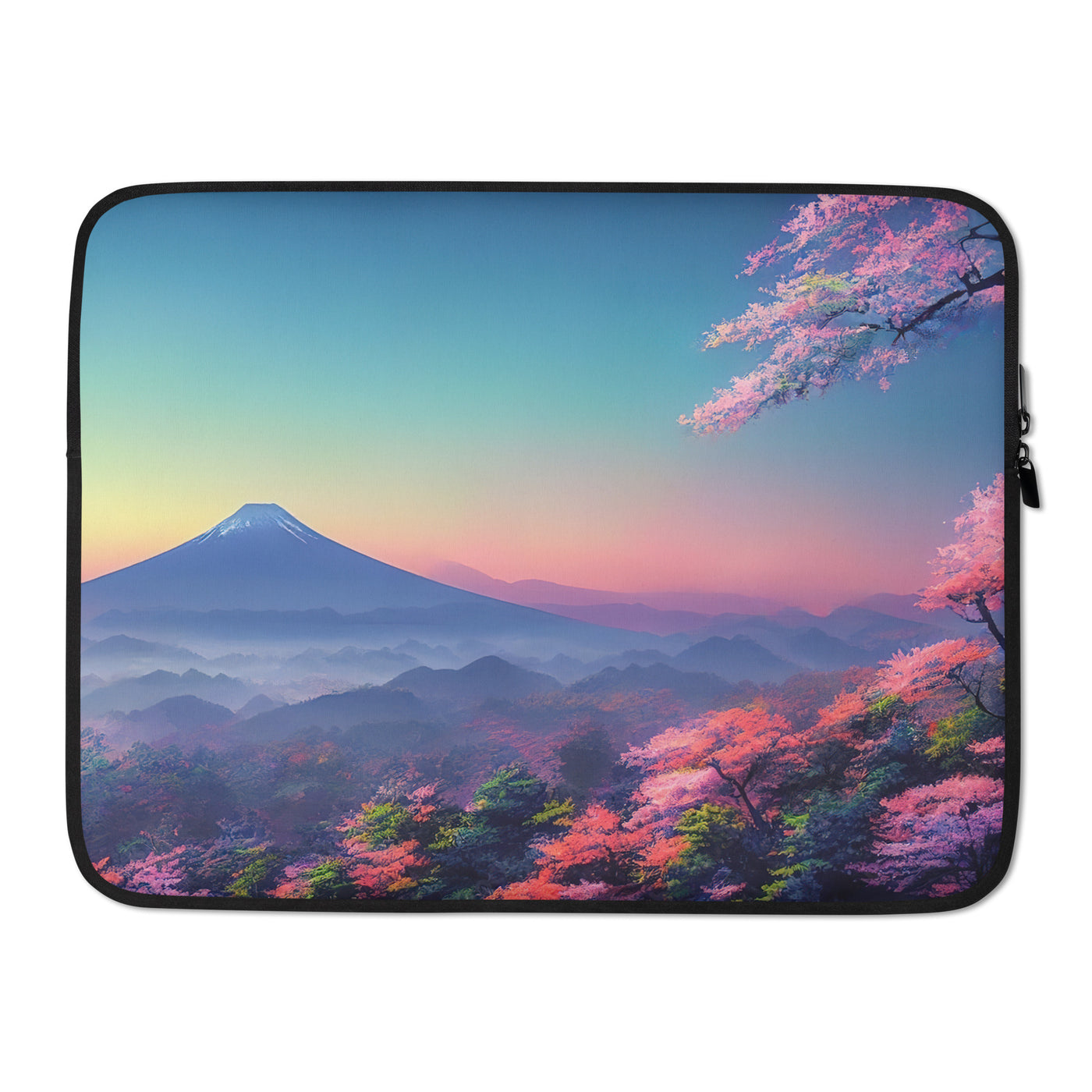 Berg und Wald mit pinken Bäumen - Landschaftsmalerei - Laptophülle berge xxx 15″