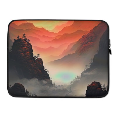 Gebirge, rote Farben und Nebel - Episches Kunstwerk - Laptophülle berge xxx 15″