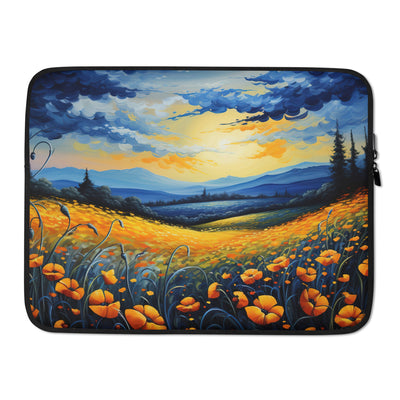 Berglandschaft mit schönen gelben Blumen - Landschaftsmalerei - Laptophülle berge xxx 15″