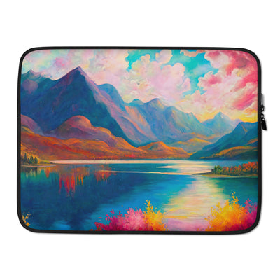 Berglandschaft und Bergsee - Farbige Ölmalerei - Laptophülle berge xxx 15″
