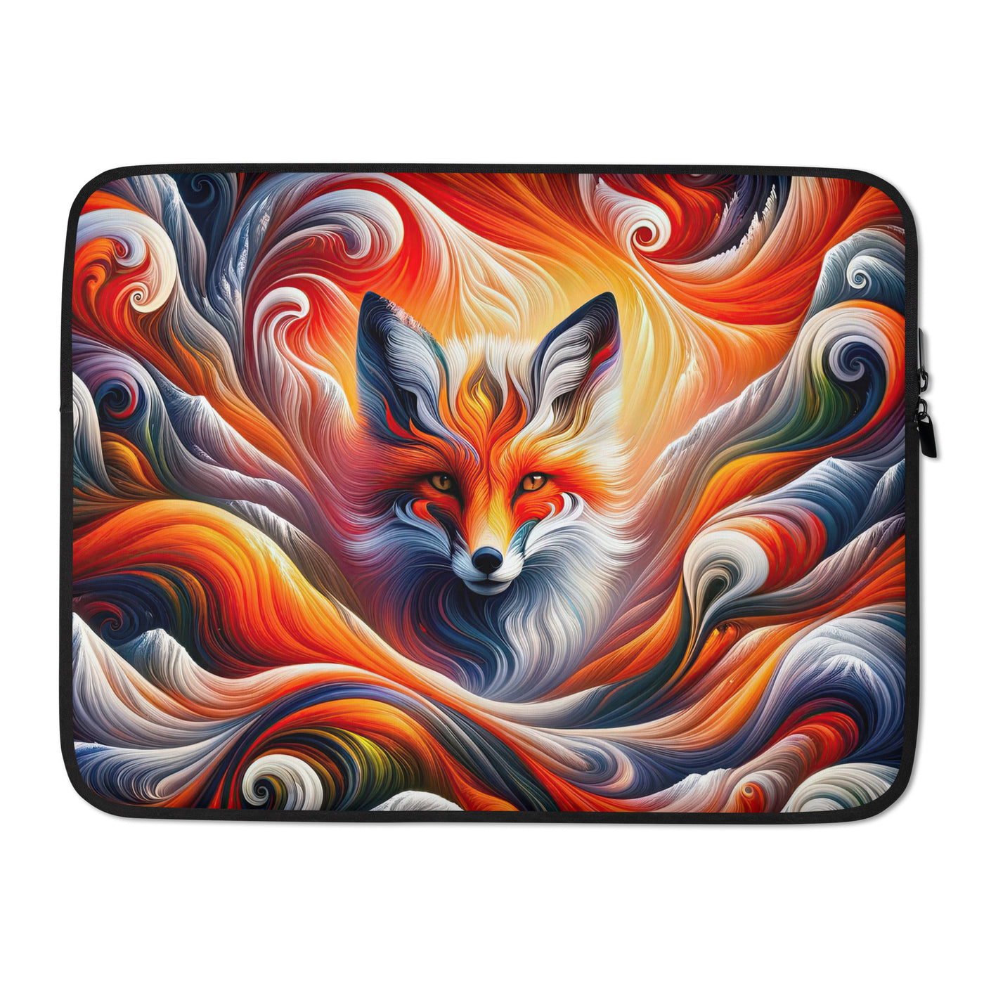 Abstraktes Kunstwerk, das den Geist der Alpen verkörpert. Leuchtender Fuchs in den Farben Orange, Rot, Weiß - Laptophülle camping xxx yyy zzz 15″