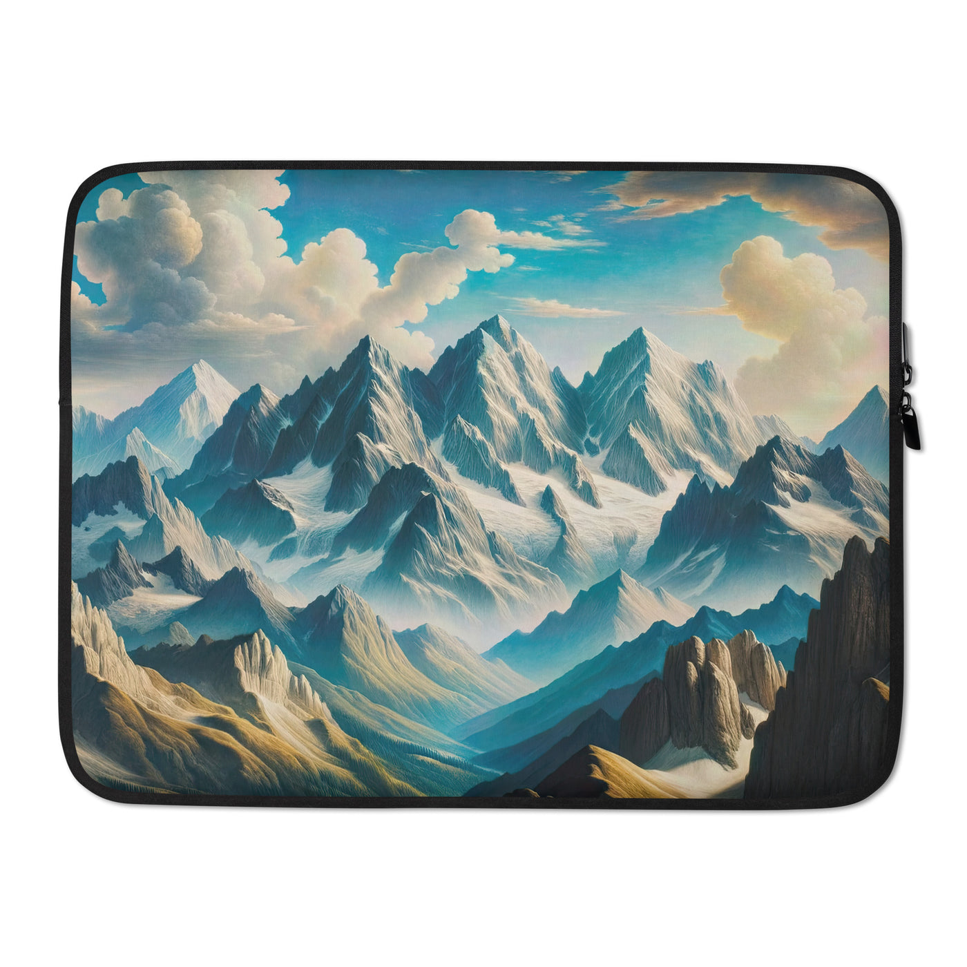 Ein Gemälde von Bergen, das eine epische Atmosphäre ausstrahlt. Kunst der Frührenaissance - Laptophülle berge xxx yyy zzz 15″