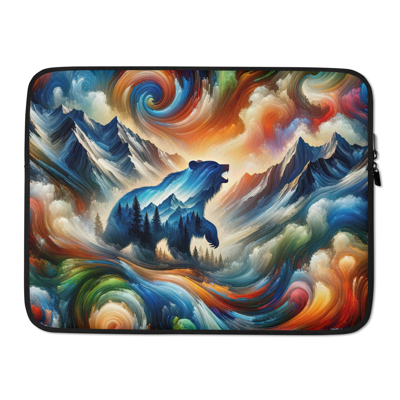 Lebendige Alpen und Bären Sillhouette über Berggipfel - Abstraktes Gemälde - Laptophülle camping xxx yyy zzz 15″