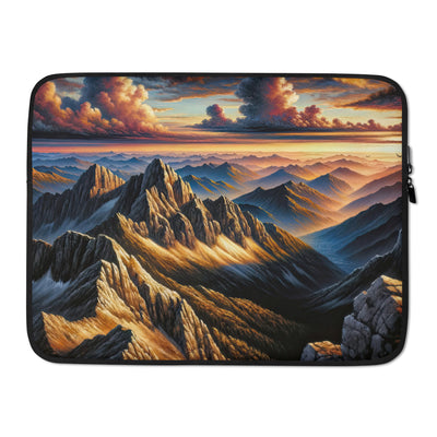 Alpen in Abenddämmerung: Acrylgemälde mit beleuchteten Berggipfeln - Laptophülle berge xxx yyy zzz 15″