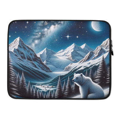 Sternennacht und Eisbär: Acrylgemälde mit Milchstraße, Alpen und schneebedeckte Gipfel - Laptophülle camping xxx yyy zzz 15″