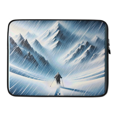 Wanderer und Bergsteiger im Schneesturm: Acrylgemälde der Alpen - Laptophülle wandern xxx yyy zzz 15″