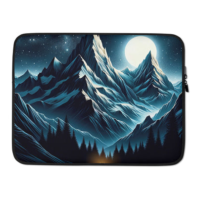Alpennacht mit Zelt: Mondglanz auf Gipfeln und Tälern, sternenklarer Himmel - Laptophülle berge xxx yyy zzz 15″