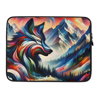 Abstrakte Kunst der Alpen mit majestätischer Wolfssilhouette. Lebendige, wirbelnde Farben, unvorhersehbare Muster (AN) - Laptophülle xxx yyy zzz 15″