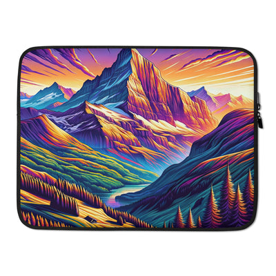 Bergpracht mit Schweizer Flagge: Farbenfrohe Illustration einer Berglandschaft - Laptophülle berge xxx yyy zzz 15″