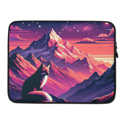 Fuchs im dramatischen Sonnenuntergang: Digitale Bergillustration in Abendfarben - Laptophülle camping xxx yyy zzz 15″