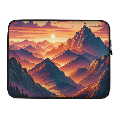 Dramatischer Alpen-Sonnenuntergang, Gipfelkreuz in Orange-Rosa - Laptophülle berge xxx yyy zzz 15″