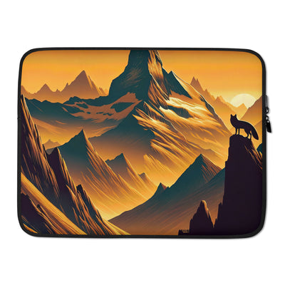 Fuchs in Alpen-Sonnenuntergang, goldene Berge und tiefe Täler - Laptophülle camping xxx yyy zzz 15″