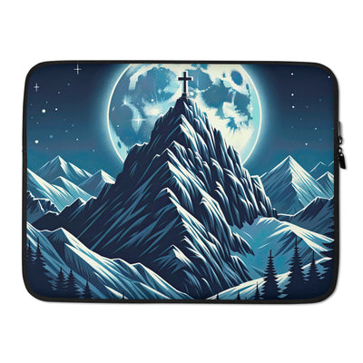 Mondnacht und Gipfelkreuz in den Alpen, glitzernde Schneegipfel - Laptophülle berge xxx yyy zzz 15″