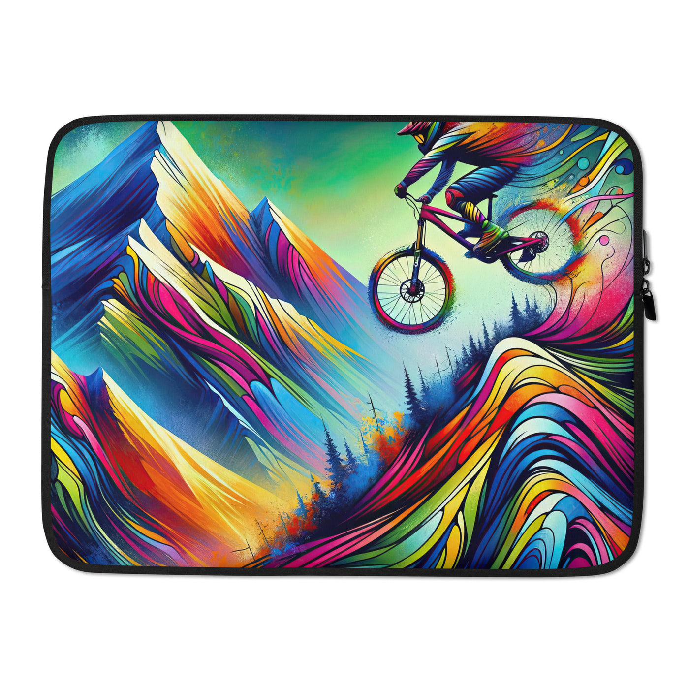 Mountainbiker in farbenfroher Alpenkulisse mit abstraktem Touch (M) - Laptophülle xxx yyy zzz 15″