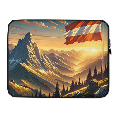Ruhiger Alpenabend mit österreichischer Flagge und goldenem Sonnenuntergang - Laptophülle berge xxx yyy zzz 15″