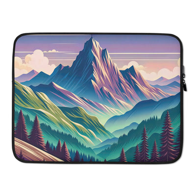 Harmonische Berglandschaft mit Schweizer Flagge auf Gipfel - Laptophülle berge xxx yyy zzz 15″
