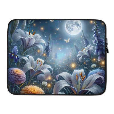 Ätherische Mondnacht auf blühender Wiese, silbriger Blumenglanz - Laptophülle camping xxx yyy zzz 15″