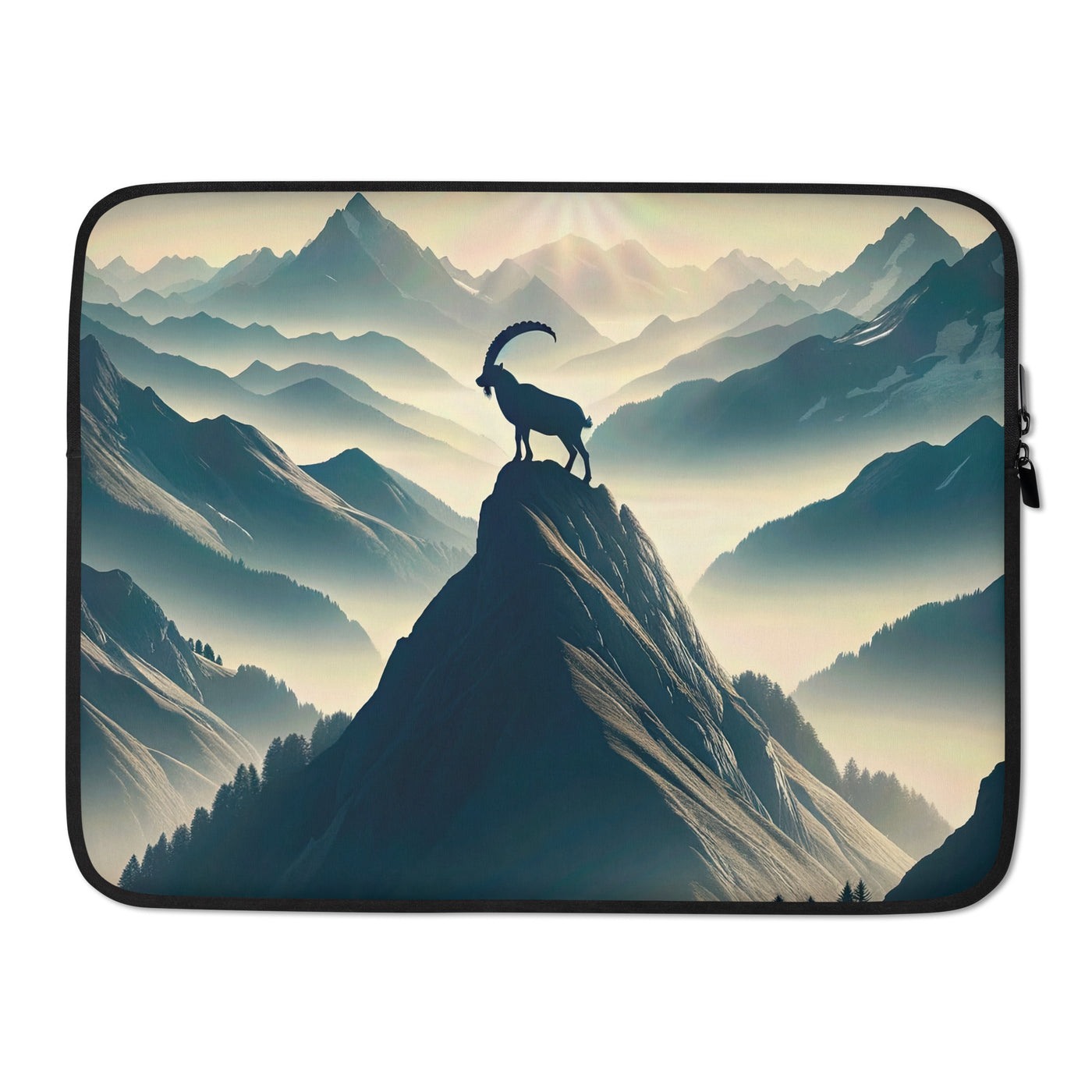 Morgendlicher Steinbock auf Alpengipfel, steile Berghänge - Laptophülle berge xxx yyy zzz 15″