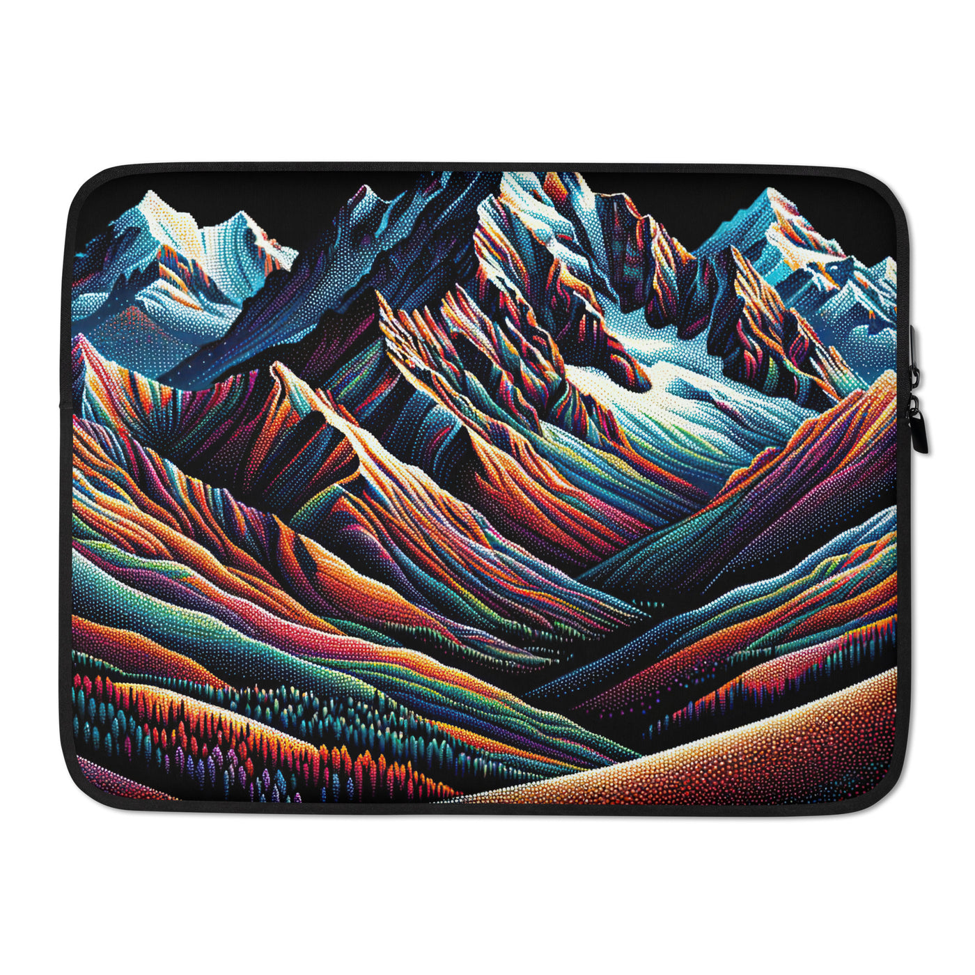 Pointillistische Darstellung der Alpen, Farbpunkte formen die Landschaft - Laptophülle berge xxx yyy zzz 15″