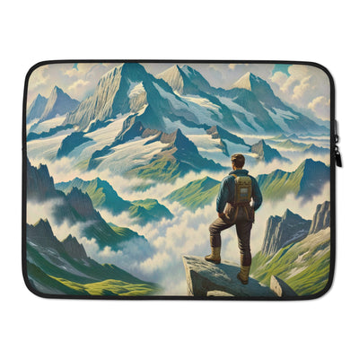 Panoramablick der Alpen mit Wanderer auf einem Hügel und schroffen Gipfeln - Laptophülle wandern xxx yyy zzz 15″