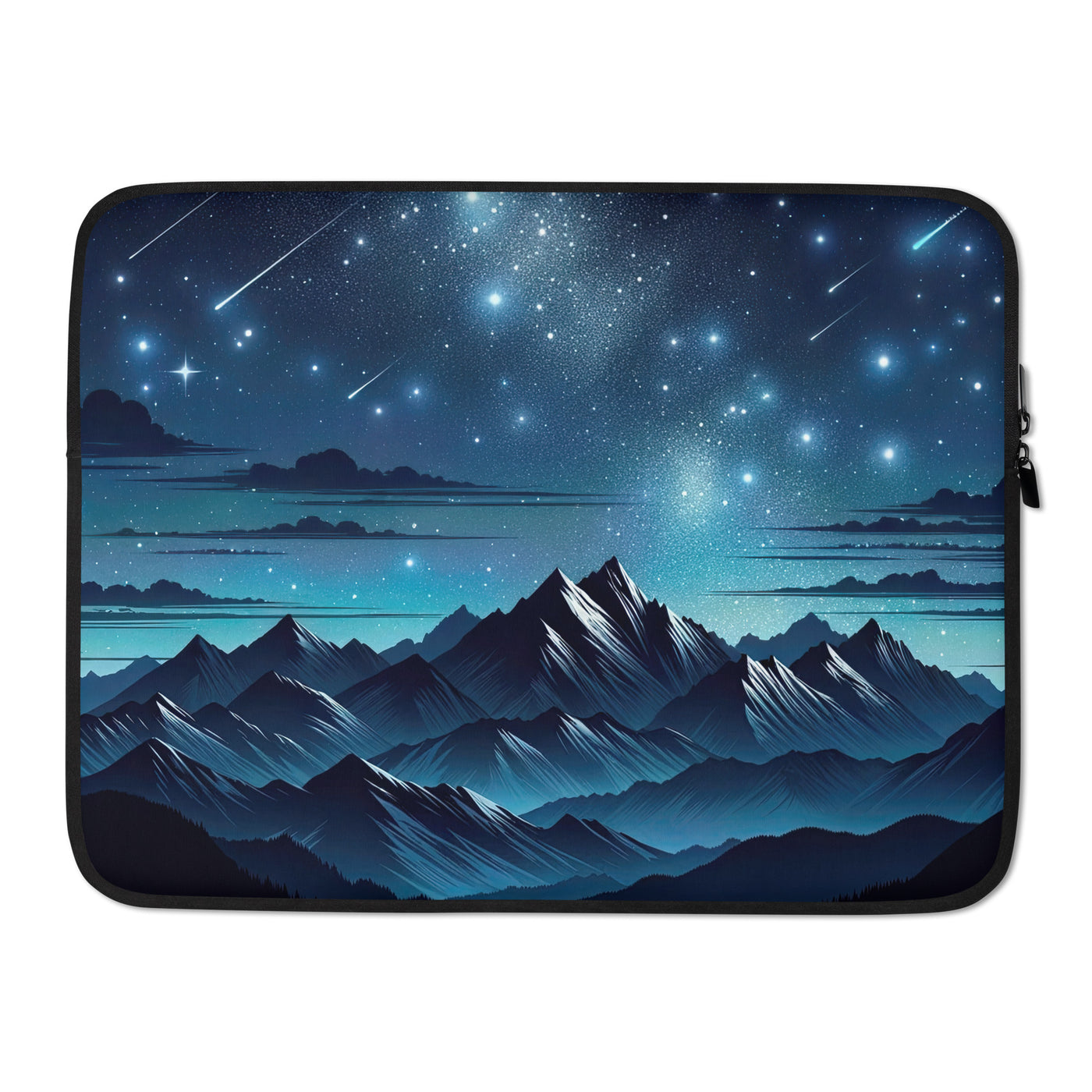 Alpen unter Sternenhimmel mit glitzernden Sternen und Meteoren - Laptophülle berge xxx yyy zzz 15″
