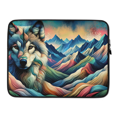 Traumhaftes Alpenpanorama mit Wolf in wechselnden Farben und Mustern (AN) - Laptophülle xxx yyy zzz 15″