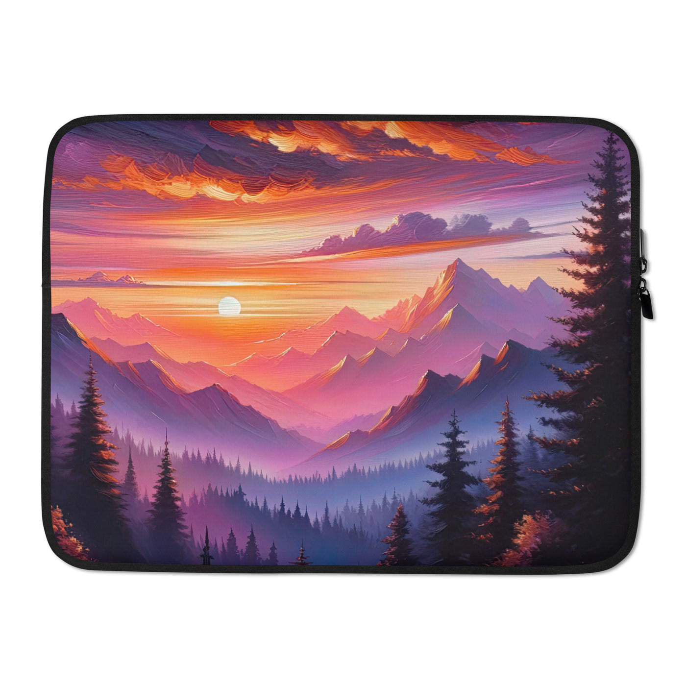 Ölgemälde der Alpenlandschaft im ätherischen Sonnenuntergang, himmlische Farbtöne - Laptophülle berge xxx yyy zzz 15″