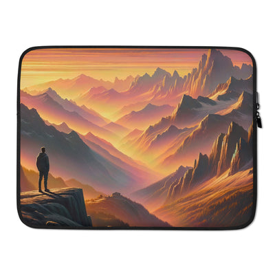 Ölgemälde der Alpen in der goldenen Stunde mit Wanderer, Orange-Rosa Bergpanorama - Laptophülle wandern xxx yyy zzz 15″