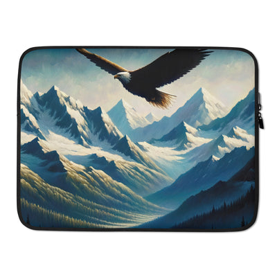 Ölgemälde eines Adlers vor schneebedeckten Bergsilhouetten - Laptophülle berge xxx yyy zzz 15″
