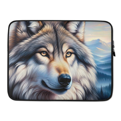 Ölgemäldeporträt eines majestätischen Wolfes mit intensiven Augen in der Berglandschaft (AN) - Laptophülle xxx yyy zzz 15″