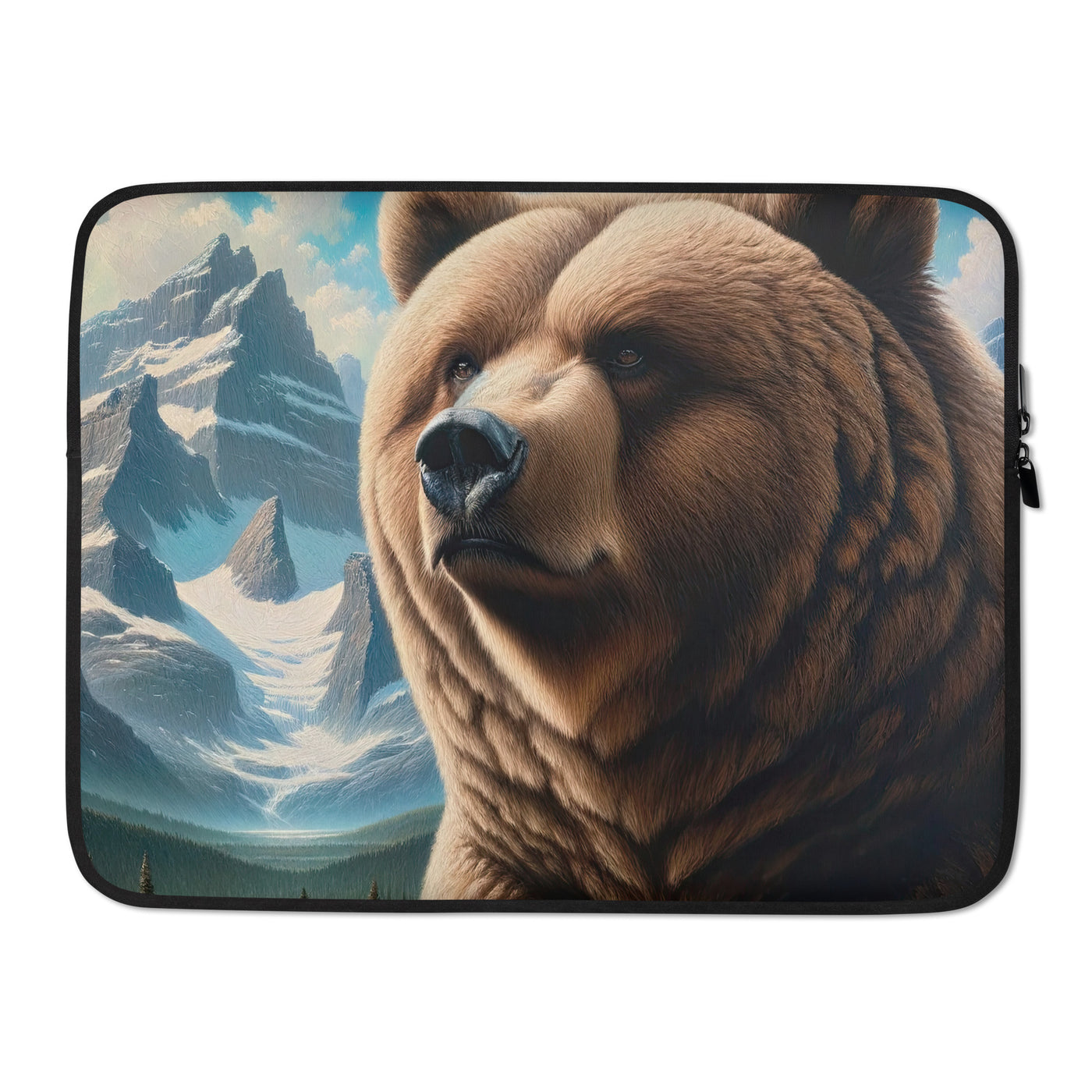 Realistisches Ölgemälde eines männlichen Bären in den Bergen mit Fokus auf Stärke und Schärfe - Laptophülle camping xxx yyy zzz 15″