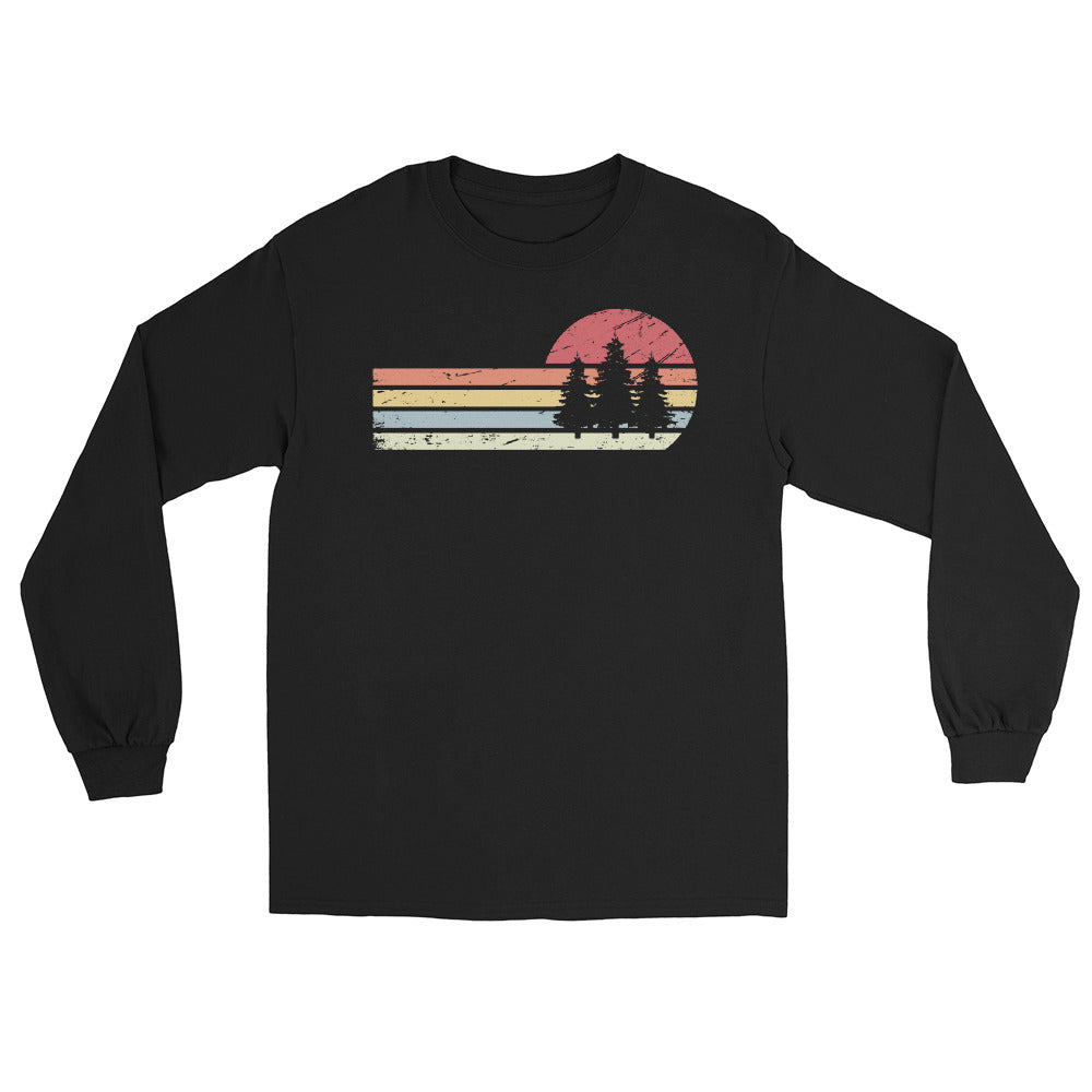 Sonne und Retro Linies - Bäume - Herren Longsleeve camping xxx yyy zzz Black