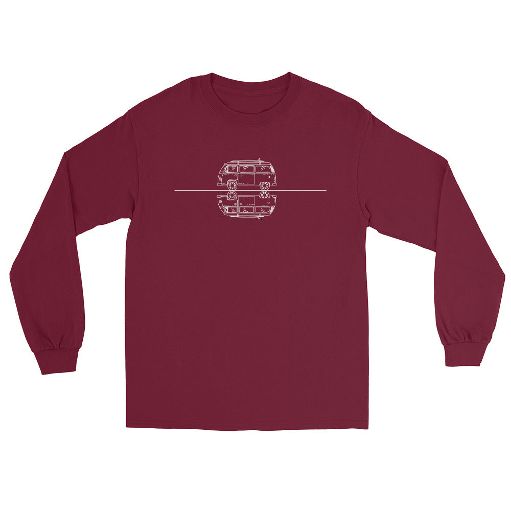 Gerade_Linie_-_Camping_Van_-_(C)_(2) - Men's Long Sleeve Shirt | Gildan 2400 camping xxx yyy zzz Maroon