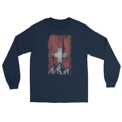 Schweizer Flagge und Berge - Herren Longsleeve berge xxx yyy zzz Navy