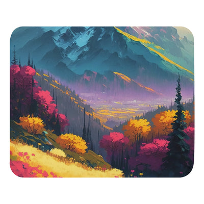 Berge, pinke und gelbe Bäume, sowie Blumen - Farbige Malerei - Mauspad berge xxx Default Title