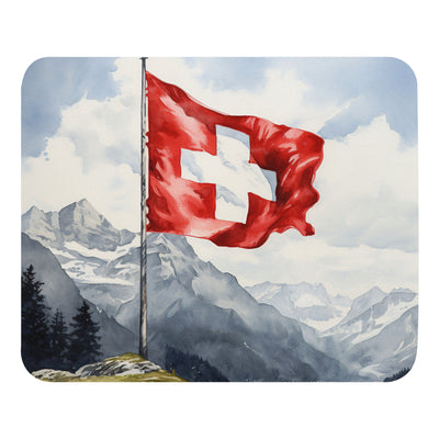 Schweizer Flagge und Berge im Hintergrund - Epische Stimmung - Malerei - Mauspad berge xxx Default Title