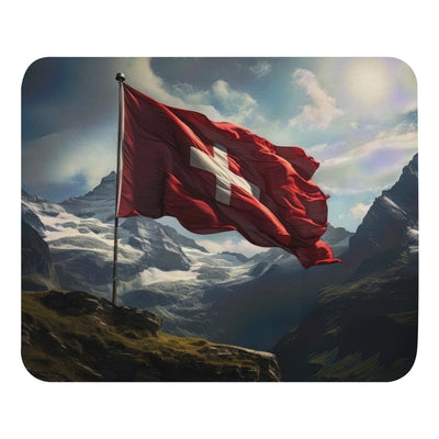 Schweizer Flagge und Berge im Hintergrund - Fotorealistische Malerei - Mauspad berge xxx Default Title