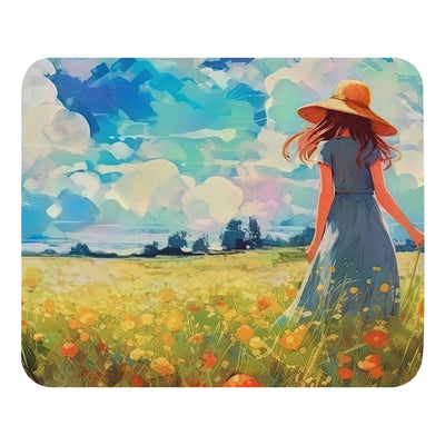 Dame mit Hut im Feld mit Blumen - Landschaftsmalerei - Mauspad camping xxx Default Title