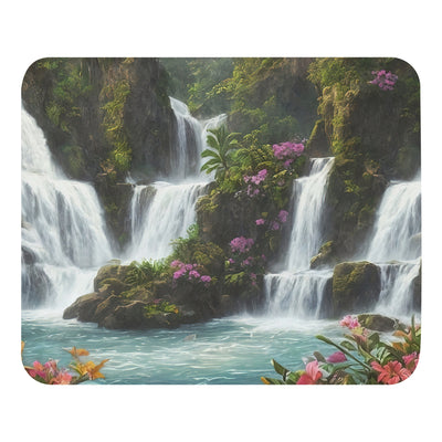 Wasserfall im Wald und Blumen - Schöne Malerei - Mauspad camping xxx Default Title