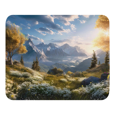 Berglandschaft mit Sonnenschein, Blumen und Bäumen - Malerei - Mauspad berge xxx Default Title