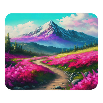 Berg, pinke Blumen und Wanderweg - Landschaftsmalerei - Mauspad berge xxx Default Title