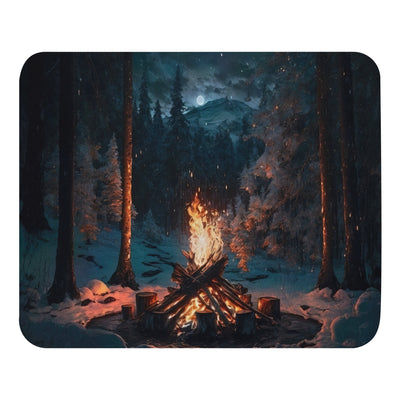 Lagerfeuer beim Camping - Wald mit Schneebedeckten Bäumen - Malerei - Mauspad camping xxx Default Title